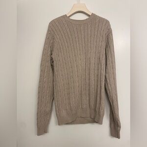 Izod Crewneck Cable Knit Oversized Sweater - Beige - M
